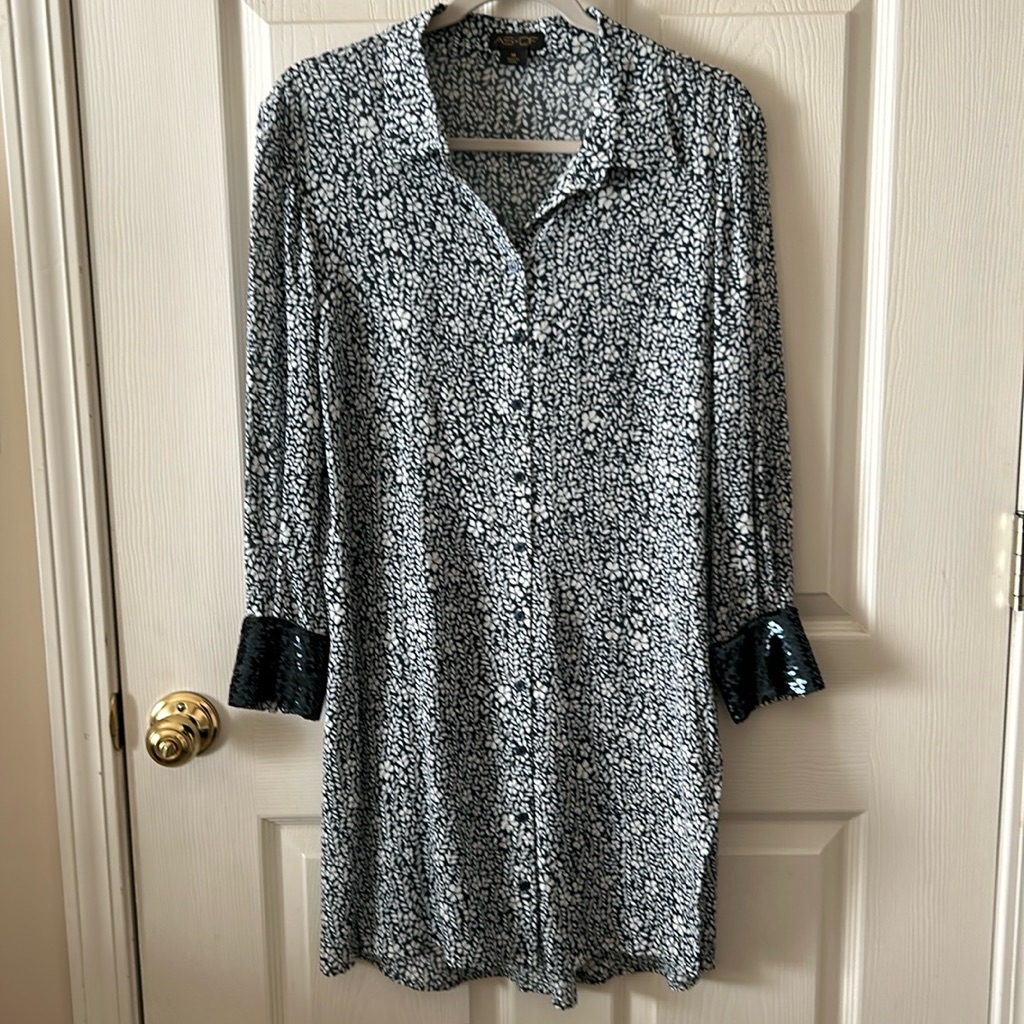 As By Df | Sequin Cuff Button Down Sheer Floral Midi Dress Size Med